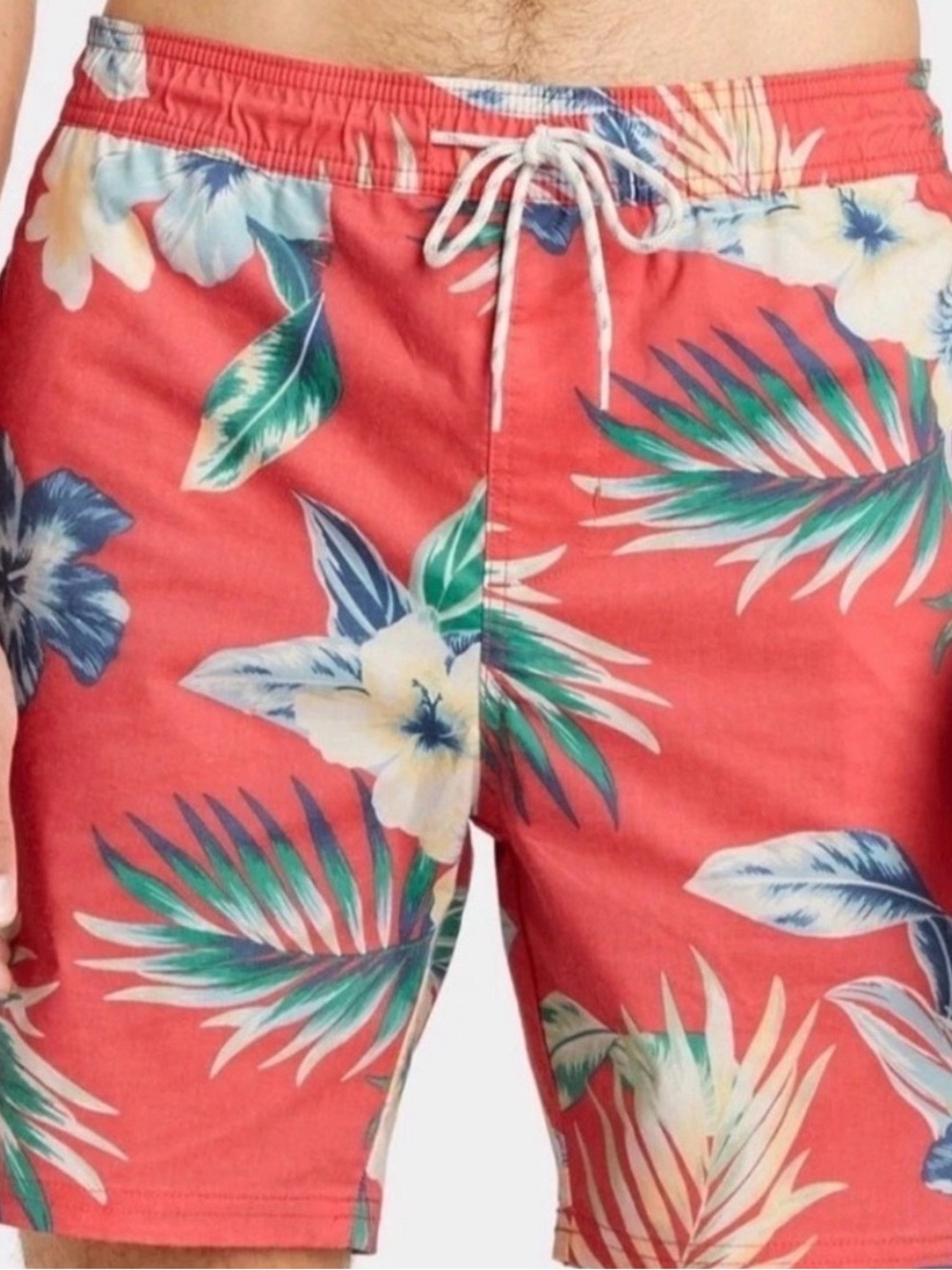 Goodfellow & Co Men's L Tropical Garden Swim Trunks Coral vibrant floral print